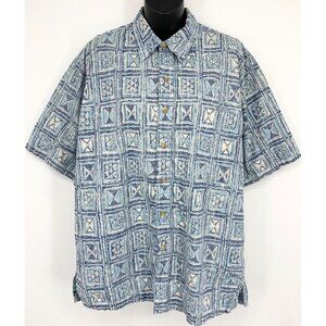Cooke Street Size Large Aloha Hawaiian Mens Cotton Short Sleeve Shirt Blue EUC